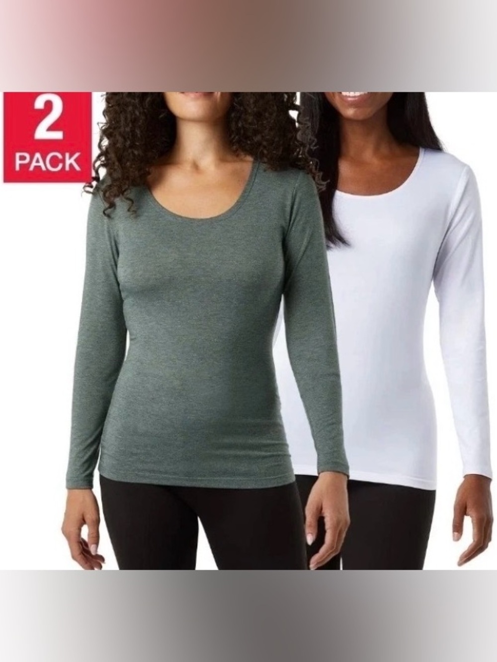 32 Degrees Heat Thermal Base Layer Top 2 Pack White Green Long Sleeve L NWT